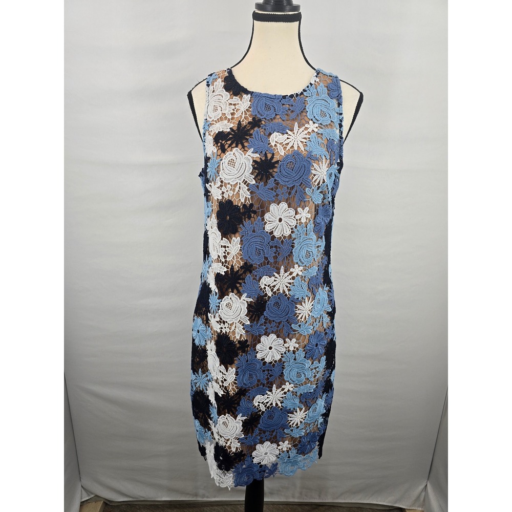 Michael Michael Kors Floral Guipure Lace Sheath Dress Blue White Sleeveless 6